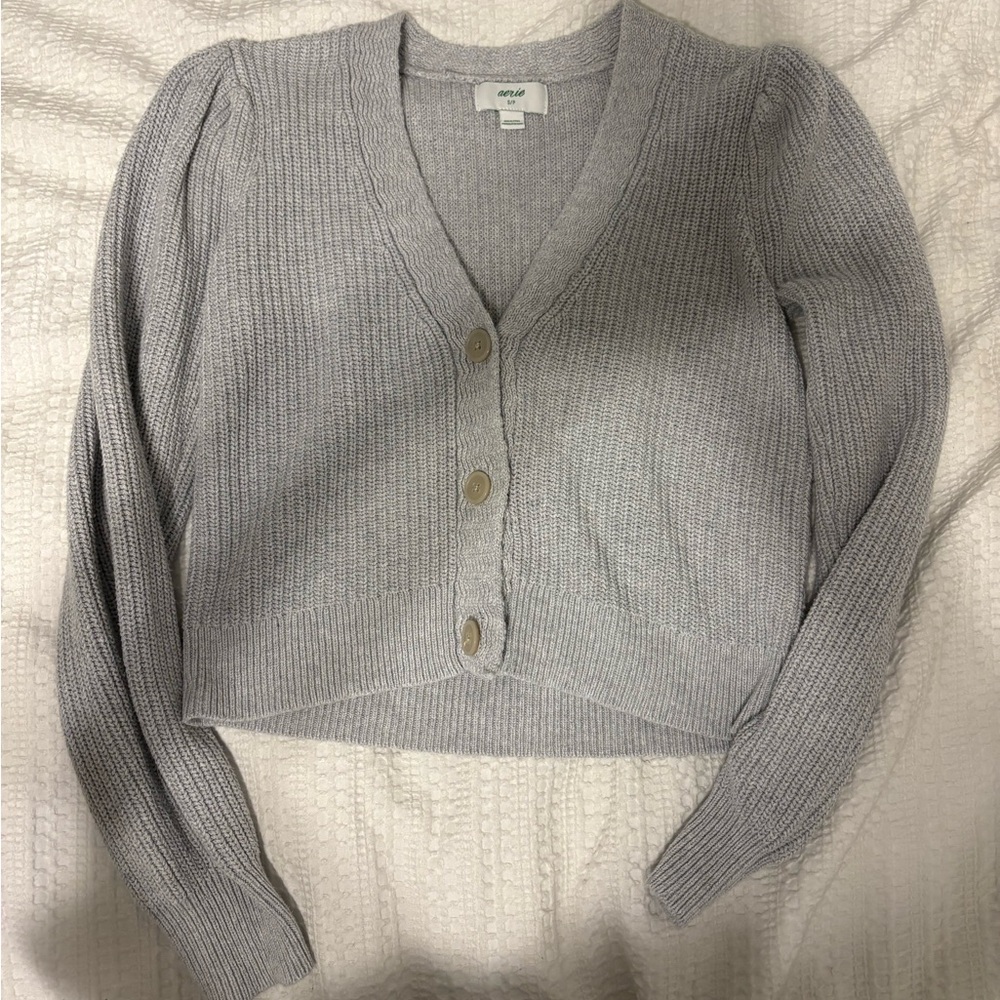 Aerie grey button up sweater